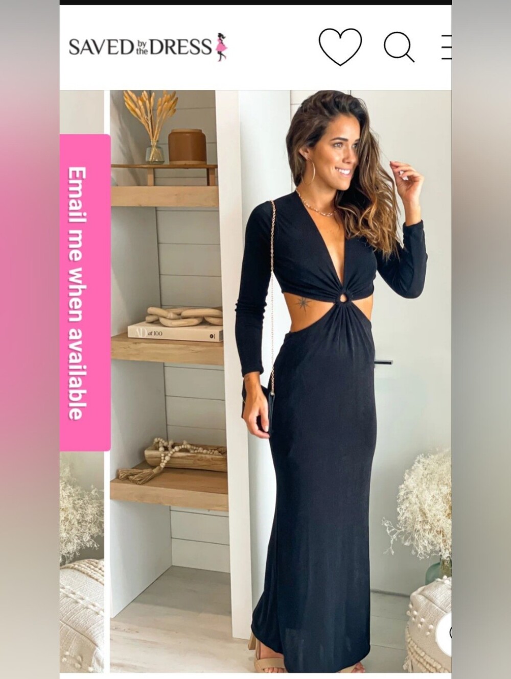 Dress Day Black Cutout Maxi Dress Long Sleeve Ring Detail Open Back Size Medium